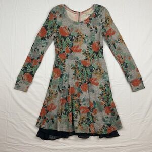 Anthropologie Saturday Sunday Sweater Dress Floral Fit Flare Long Sleeve XS